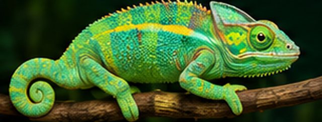 Green chameleon on a branch