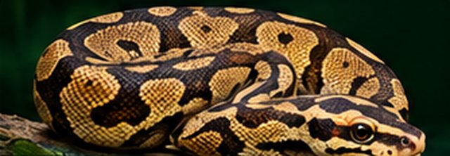 Ball python coiled on a log
